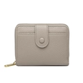 Short taupe litchi pattern women's wallet with gold zipper and snap closure detail - Gray