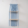 Light blue hand-woven macrame wall shelf with two-tier wooden boards in Boho style - Double Layer / Blue