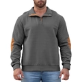 Donkergrijze herenpullover met wafeltextuur, bruine kraagvoering en elleboogbeschermers - S / Grijs