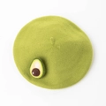 Grass green wool felt beret for women with cute 3D avocado decoration on top - M (56-58cm) / Matcha Green/Avocado