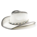 Detalle de sombrero vaquero de paja bohemio con cuentas de concha y ala curva para mujer - M (56-58cm) / Pintado Blanco Negro