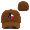 Gorra de béisbol de lana teddy marrón con bordado de la bandera de Texas bordada - Ajustable / café