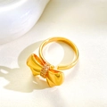 Elegant gold bow ring with zircon stones featuring an adjustable open band design - Gold Rhinestone Bowknot Open Ring (7362)