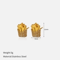 Minimalist golden french fries studs in stainless steel with white diamond accents - Gold French Fries Rhinestone Studs