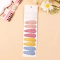 Set of 10 floral fabric BB hair clips for girls in various colors on display card - Combination 9