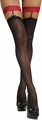 Plus size black sheer thigh high stockings with red lace trim and bow accents - XL / Lace Garter Red Edge Black