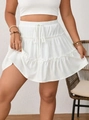 White tiered ruffle mini skirt with elastic drawstring waist and layered cake design - S / White