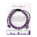 Handgemaakte amethist kralen armband met zwart verstelbaar koord op cadeaukaart - Amethist Stijl (FK2266) / 19cm