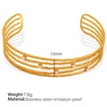 Minimalist gold-plated C-shaped open bracelet featuring a refined faux pearl inlay - Gold (SZ143)