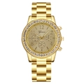 Luxury gold Geneva watch for women with rhinestone bezel and metal link bracelet - Gold