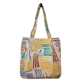 Bolso tote de pana blanco crudo con rayas coloridas y etiqueta tejida de hoja - Grande (32*11*40 cm) / Rayas de Colores