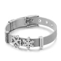 Silver mesh watch band bracelet with clover and snowflake charms and inlaid micro-diamonds - Clover & Snowflake (KB117075-KFC)