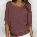 Rosafarbener Strick-Kurzarmpullover mit Lochmuster und klassischem Rundhalsausschnitt - 3XL / Oberteile / Dunkelbraun