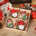 Set of four wooden Christmas gnomes in a grid box with rustic twine and red beads - Red Hat Gnome Style (Q-J101)