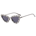 Occhiali da sole cat-eye di lusso con montatura in metallo e strass lucidi - Montatura Canna di Fucile Lenti Grigie