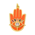 Orange Hamsa Hand pendant in gold plating with colorful zircon stones and enamel - Orange Hamsa Hand Pendant-55