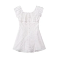 Short white lace mini dress with puff sleeves and floral embroidery detailing - S / White