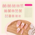 French almond press-on nails with 3D bows and floral rhinestones, includes tool kit - 3XB1-13883 (30 Pcs Boxed)