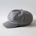 Classic light grey plaid newsboy cap with textured wool finish and top button detail - One Size / Woolen-Gray