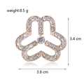 Detailed view of women's floral brooch with sparkling rhinestones and size measurements - Rose Gold Style (C672-A)