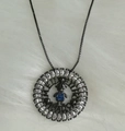 Zwarte hanger ketting voor jongens met blauwe zirkonia en EU TE AMO gravure - ZwartGoud-Jongen