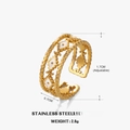 Anello etnico in acciaio inossidabile dorato con smalto bianco e motivo a occhio - Oro con Bianco