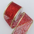Sparkling red glitter mesh ribbon with gold wire edges for Christmas bow making - 6.3cm*10 Yards / Red