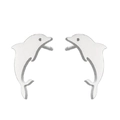 Detailaufnahme kleiner silberner Delphin-Ohrstecker aus hochwertigem Edelstahl für Damen - Delfinform (389) / Silber