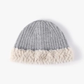 Winter knitted bucket hat in grey with thick beige faux fur trim for warmth - Light Gray