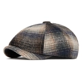 Gorra clásica británica de repartidor en tweed a cuadros marrones vintage para el otoño - Azul Marino a Cuadros Octogonal