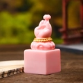 Pink crystal animal figurine with hand-held lotus design for desk decor - 1223-5 Pink Stamp