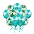 Kit de ballons Happy Birthday bleu tiffany métallique avec confettis et rubans - Vert Métallisé