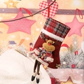 Close-up of a Christmas stocking with 3D reindeer doll hanging on a festive tree - E4-1 Medium Hanging Leg Sock Reindeer