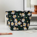 Black canvas cosmetic bag with white daisy embroidery and zipper closure for travel - Trapezoid (16*6*12.5cm) / Black Small Clutch Bag