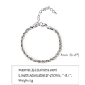 Classic 4mm silver twisted rope bracelet in 316 stainless steel with lobster clasp - 4mm / Steel