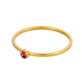 Minimalist twisted gold ring featuring a sparkling pink zircon round gemstone centerpiece - US 5 / Rose Red - 14K Gold Band