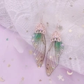 Elegant S925 silver butterfly drop earrings with pink hollow metal and gradient wings - New Green Rhinestone-Rose Gold