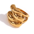 Polished 18K gold plated stainless steel signet ring with organic sculptural design - US 7 / Gold
