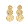 Macro detail of golden stacked earrings with layered circles and hammered metal texture - Gold EH013 (Large 3-Layer Hammered)