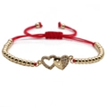 Adjustable red rope bracelet with gold beads and sparkling heart pendants for women - Gold Beads Red Rope