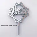 Silver mirror acrylic happy birthday cake topper with geometric frame, width 10cm - Geometric Happy Birthday (Silver) / 10 Pcs