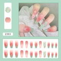 Détail de faux ongles coffin dégradés rose et vert avec motifs de cœur 3D et perles décoratives - Menthe Rafraîchissante (Z393)