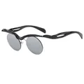 Fashionable round sunglasses with black wave design frames and grey lenses, C6 variant - Black Frame Mercury Lens
