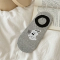 Socquettes grises en coton avec motif lapin mignon et conception antidérapante - Taille unique / Lapin / Gris Clair