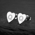 Minimalist heart-shaped stainless steel stud earring featuring engraved letter Q - Letter Q / Steel