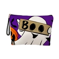 Pochette trucchi viola di Halloween con motivo fantasma BOO e cinturino da polso nero - Fantasma Viola con Cartello BOO (Con Cinturino) / 17x25cm