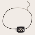 Mini bolso de cintura de cuero negro con cadena plateada y logo D de mujer - Bolso con Cadena / Negro