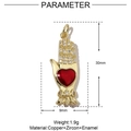 Detailed size and weight specs for the gold palm pendant with red zircon heart - Style VH621 (30x9mm/1.9g)