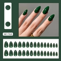 Glossy dark green almond shaped press-on nails set with 24 pieces in various sizes - Dark Green Solid Color Glue Type (W1768)