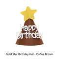 Cute coffee brown non-woven birthday hat with a golden glitter star topper - Golden Star Birthday Hat - Brown